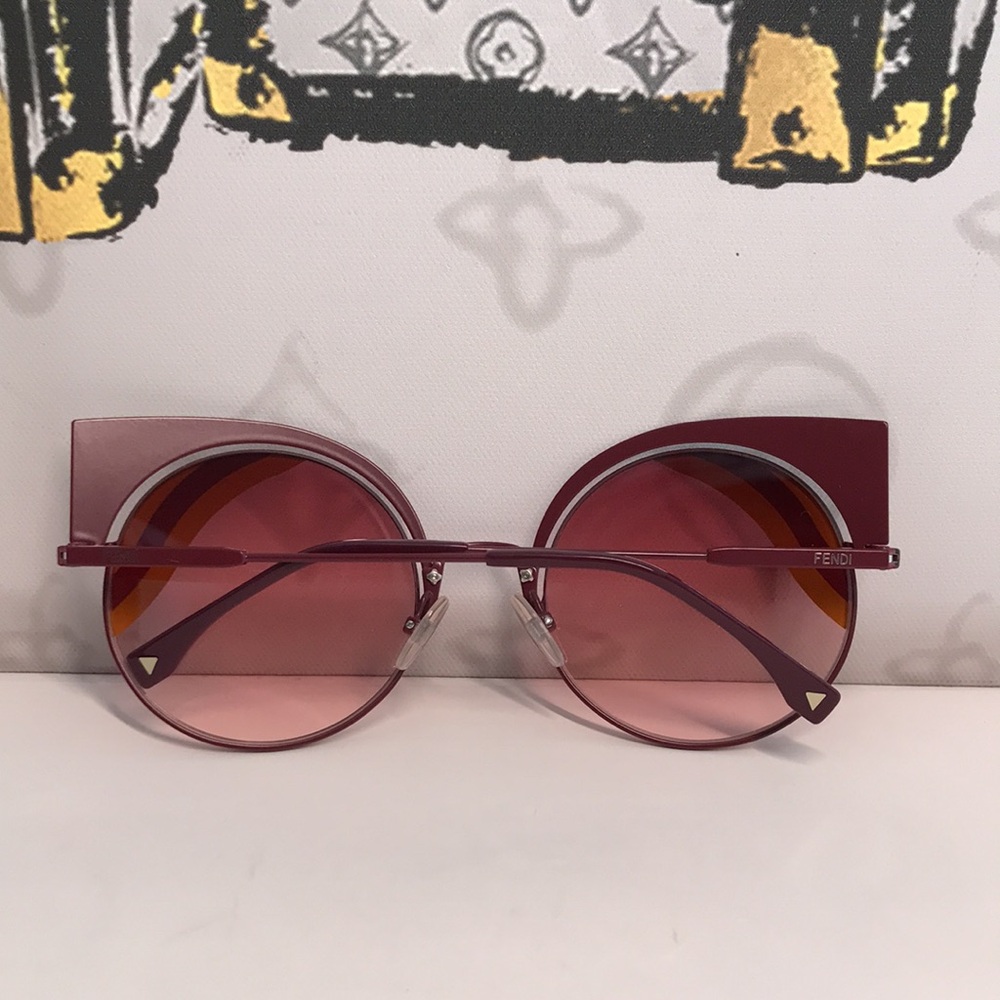 💯 - New Authentic Fendi FF 0215/s 00l9- X4 Burgundy Cat Eye Sunglasses - Picture 8 of 17
